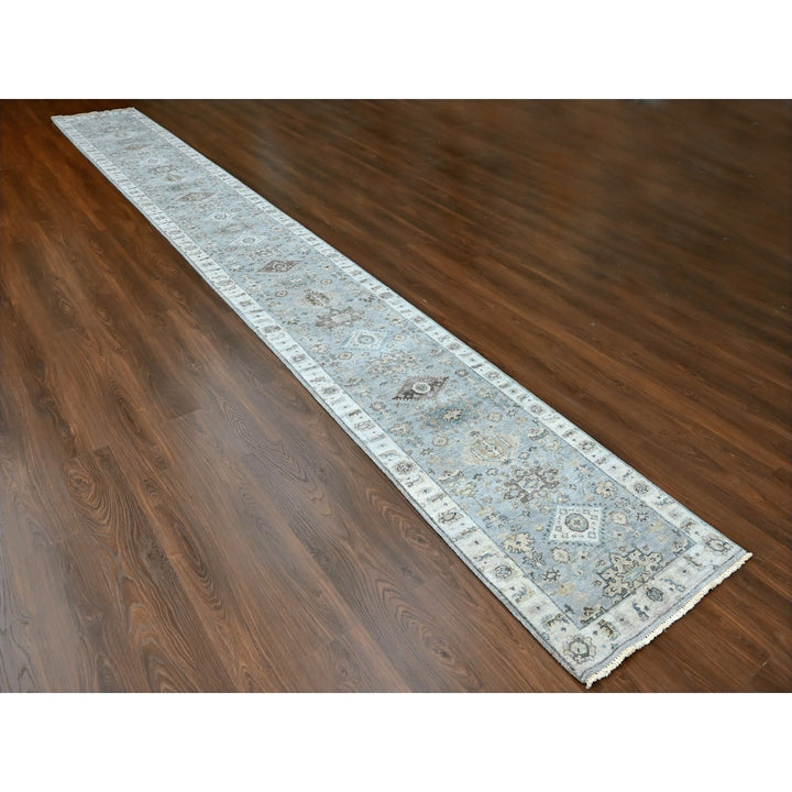 2'9" x 21'9" New Hand Knotted Grey Wool Runner Oriental Rug - MOA10210111