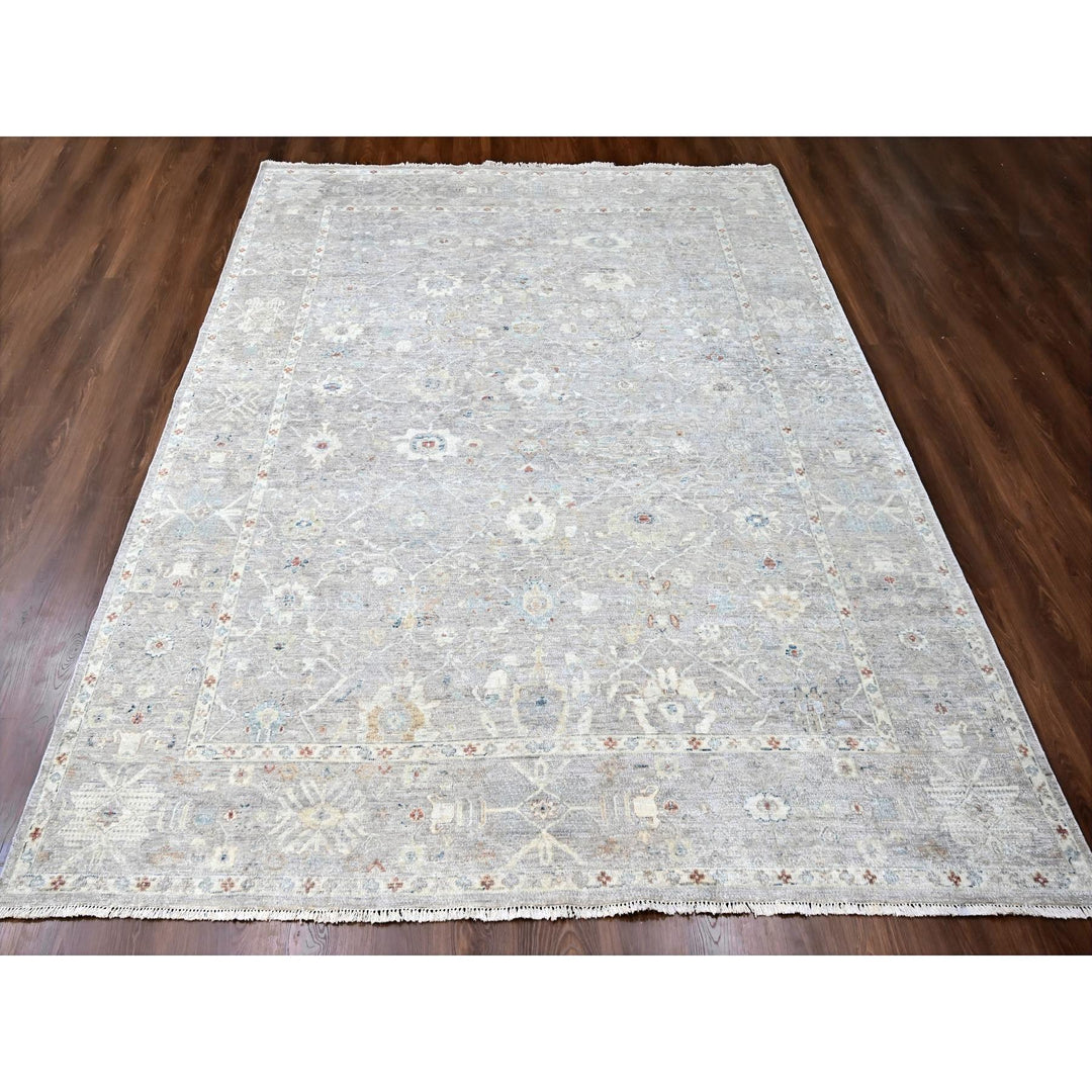 8'11" x 11'9" New Hand Knotted Grey Wool Rectangle Oriental Rug - MOA10210127