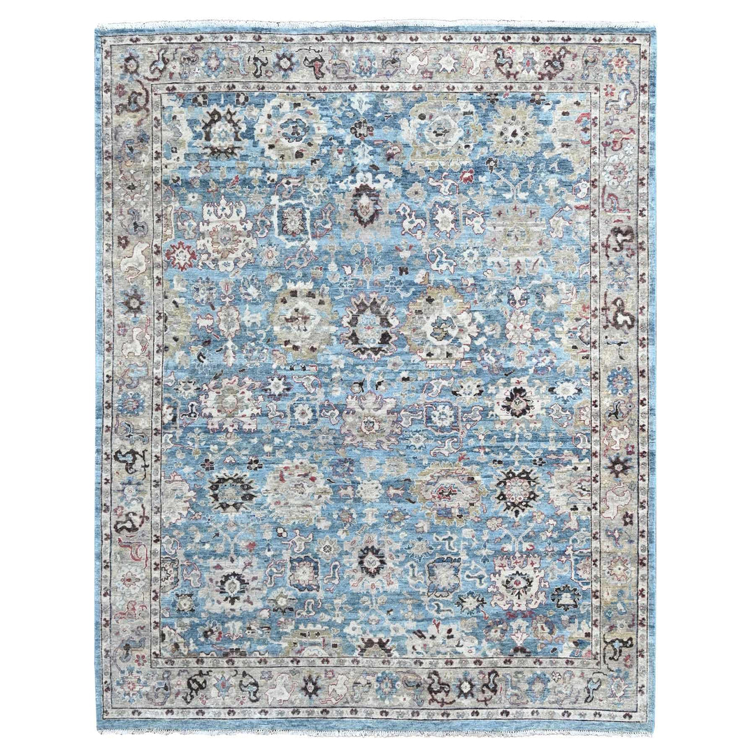 7'8" x 9'8" New Hand Knotted Blue Wool Rectangle Oriental Rug - MOA10210146