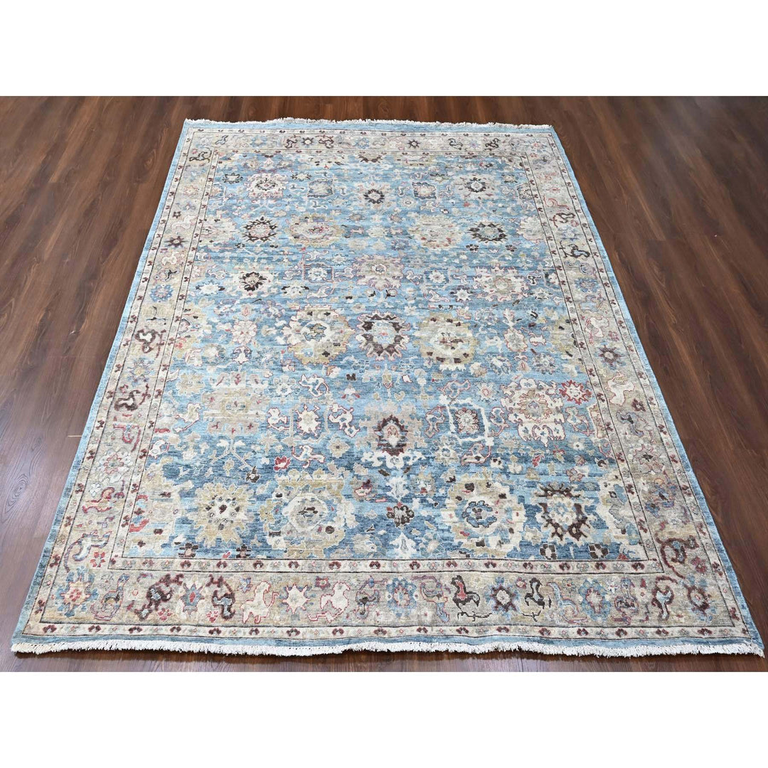 7'8" x 9'8" New Hand Knotted Blue Wool Rectangle Oriental Rug - MOA10210146