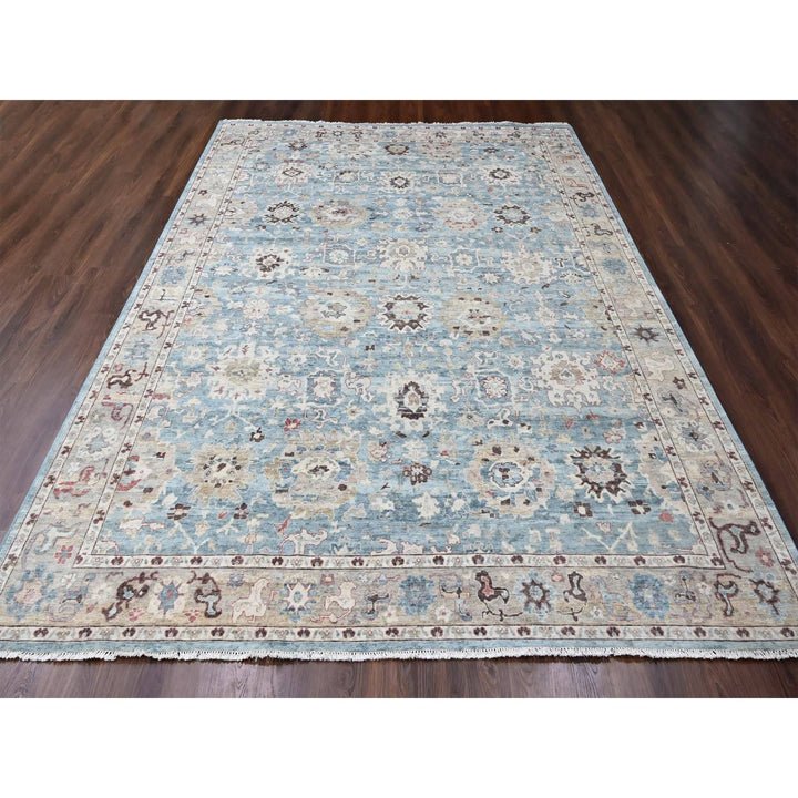 9'6" x 13'3" New Hand Knotted Blue Wool Rectangle Oriental Rug - MOA10210148