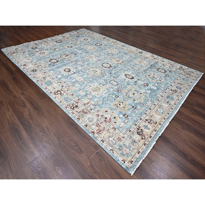 9'6" x 13'3" New Hand Knotted Blue Wool Rectangle Oriental Rug - MOA10210148