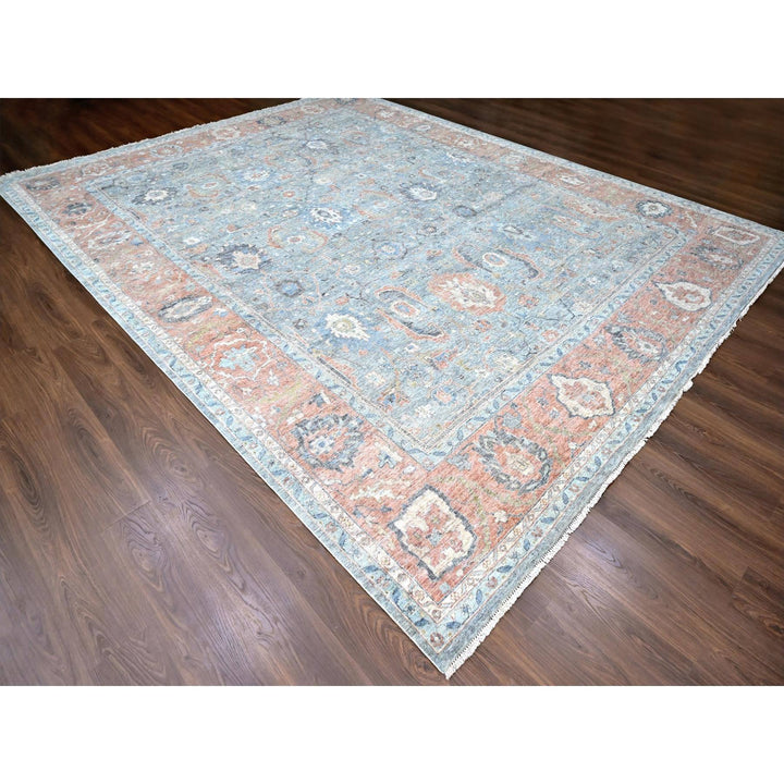 11'11" x 14'10" New Hand Knotted Blue Wool Rectangle Oriental Rug - MOA10210155