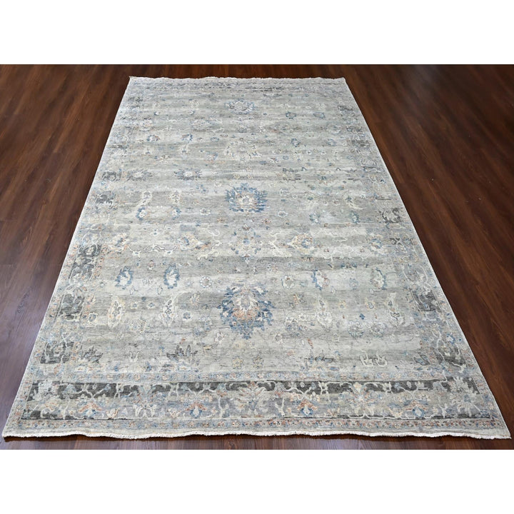 9'0" x 11'8" New Hand Knotted Grey Wool Rectangle Oriental Rug - MOA10210156