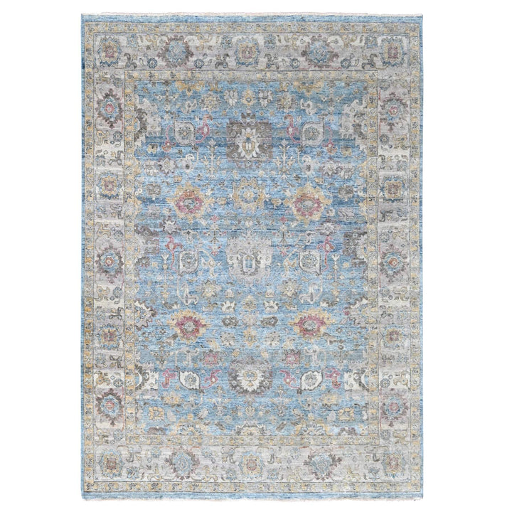 7'10" x 9'10" New Hand Knotted Blue Wool Rectangle Oriental Rug - MOA10210171