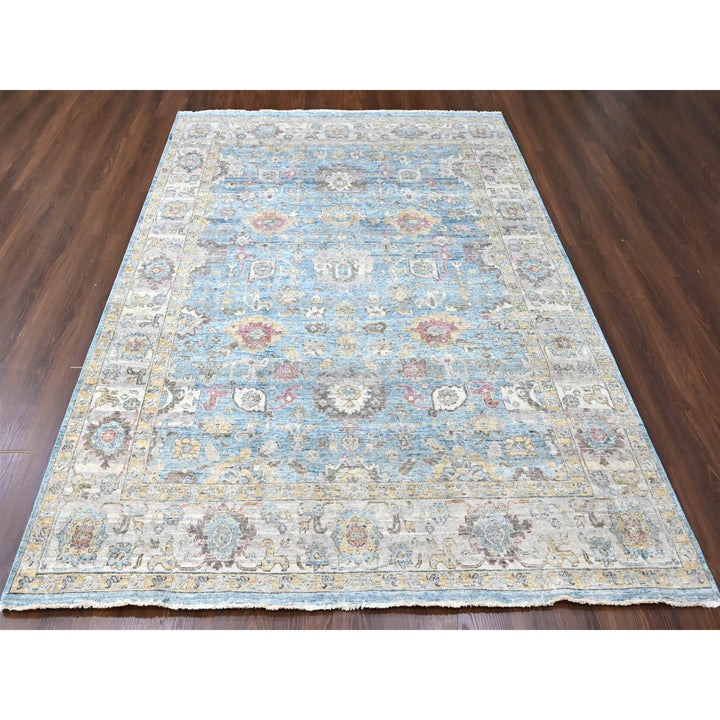 7'10" x 9'10" New Hand Knotted Blue Wool Rectangle Oriental Rug - MOA10210171