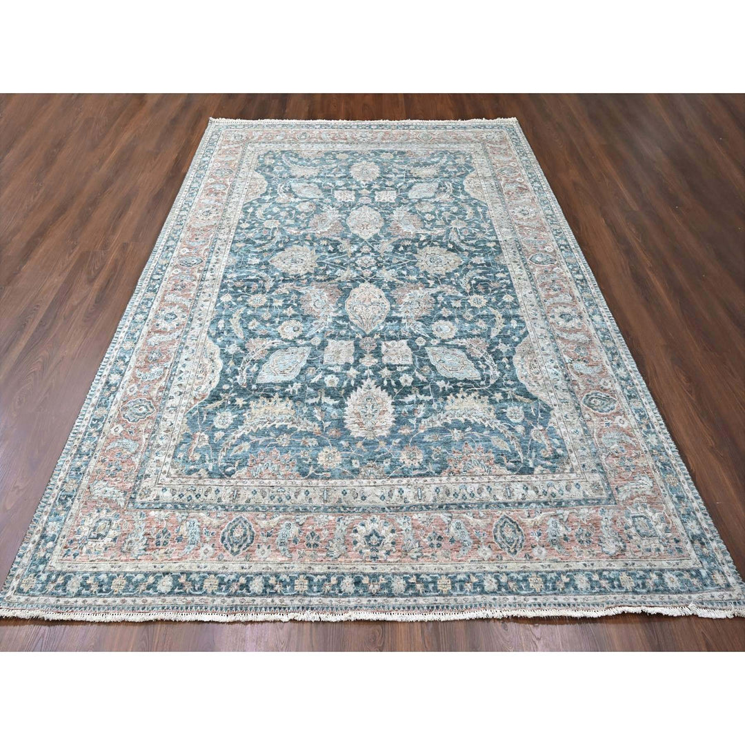 9'0" x 11'10" New Hand Knotted Teal Wool Rectangle Oriental Rug - MOA10210173