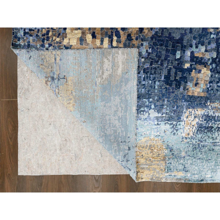 8'9" x 12'1" New Hand Knotted Blue Wool & Silk Rectangle Oriental Rug - MOA10210177