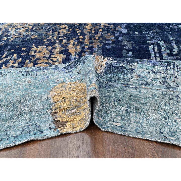 8'9" x 12'1" New Hand Knotted Blue Wool & Silk Rectangle Oriental Rug - MOA10210177