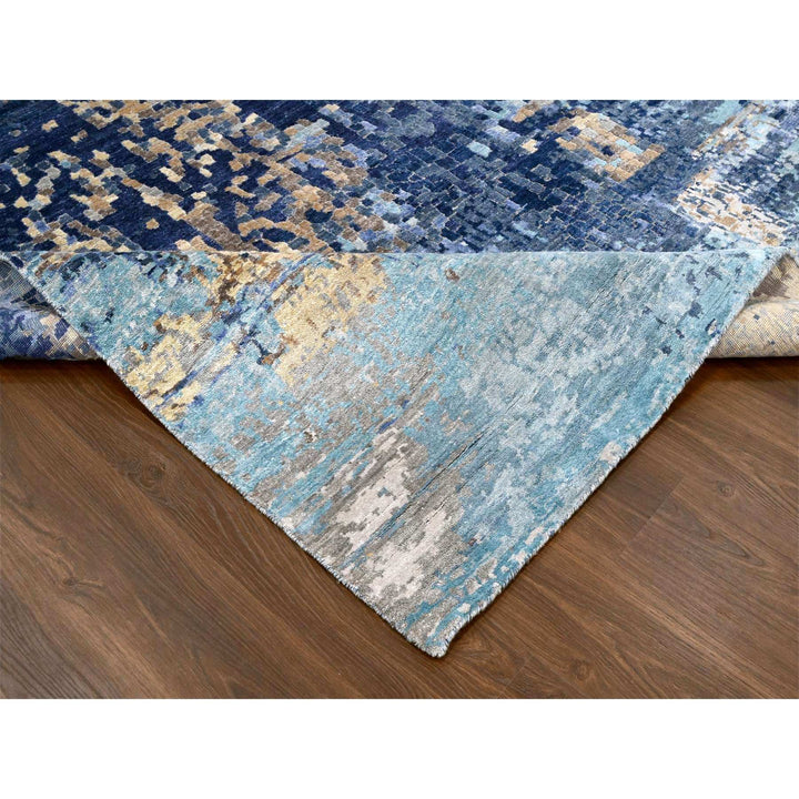 8'9" x 12'1" New Hand Knotted Blue Wool & Silk Rectangle Oriental Rug - MOA10210177