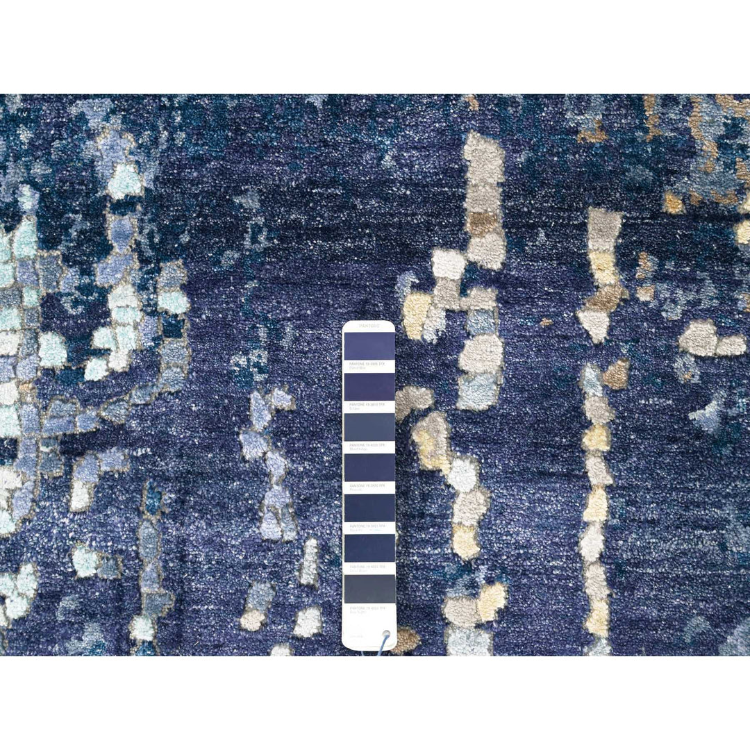 8'9" x 12'1" New Hand Knotted Blue Wool & Silk Rectangle Oriental Rug - MOA10210177