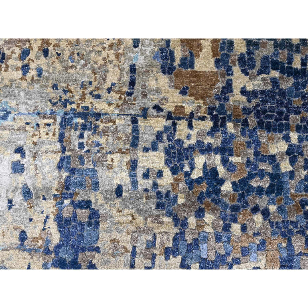 8'9" x 12'1" New Hand Knotted Blue Wool & Silk Rectangle Oriental Rug - MOA10210177