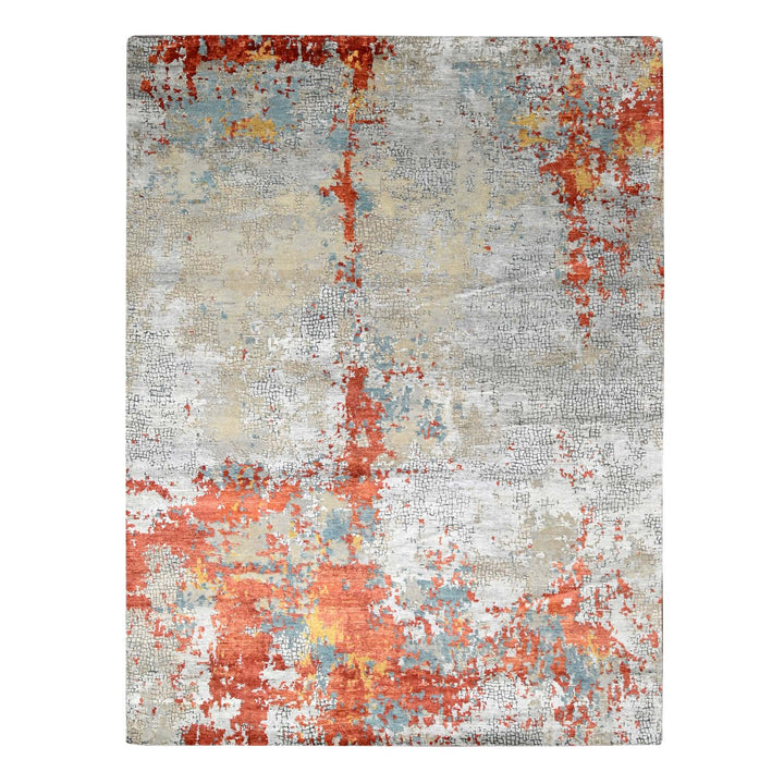 9'0" x 11'10" New Hand Knotted Orange Wool & Silk Rectangle Oriental Rug - MOA10210178