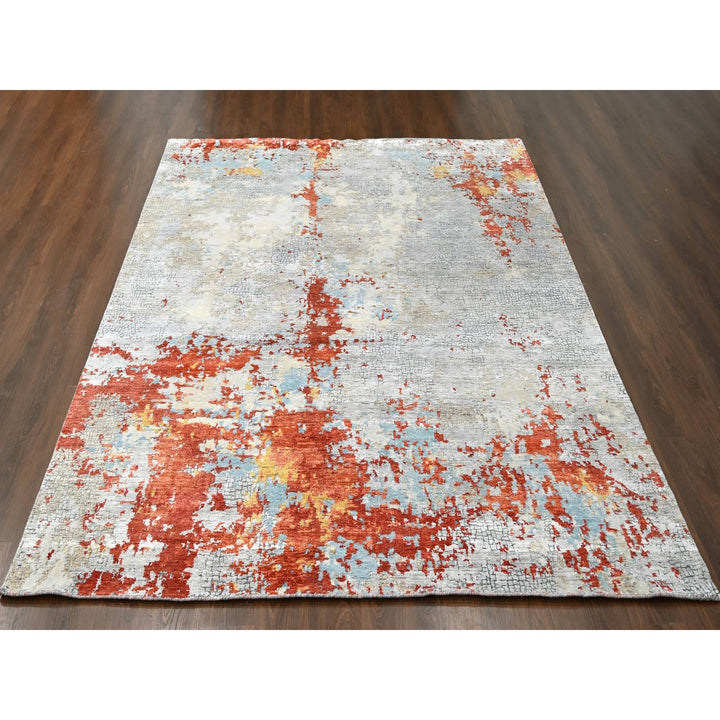 9'0" x 11'10" New Hand Knotted Orange Wool & Silk Rectangle Oriental Rug - MOA10210178