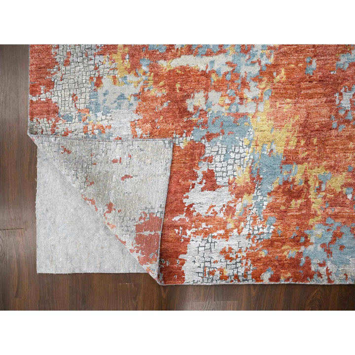 9'0" x 11'10" New Hand Knotted Orange Wool & Silk Rectangle Oriental Rug - MOA10210178