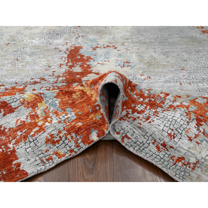 9'0" x 11'10" New Hand Knotted Orange Wool & Silk Rectangle Oriental Rug - MOA10210178
