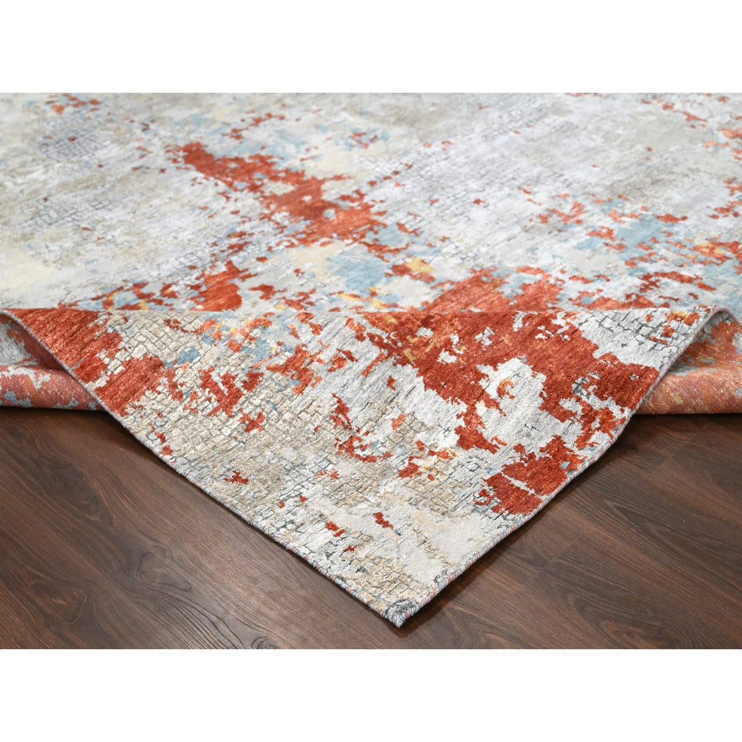 9'0" x 11'10" New Hand Knotted Orange Wool & Silk Rectangle Oriental Rug - MOA10210178