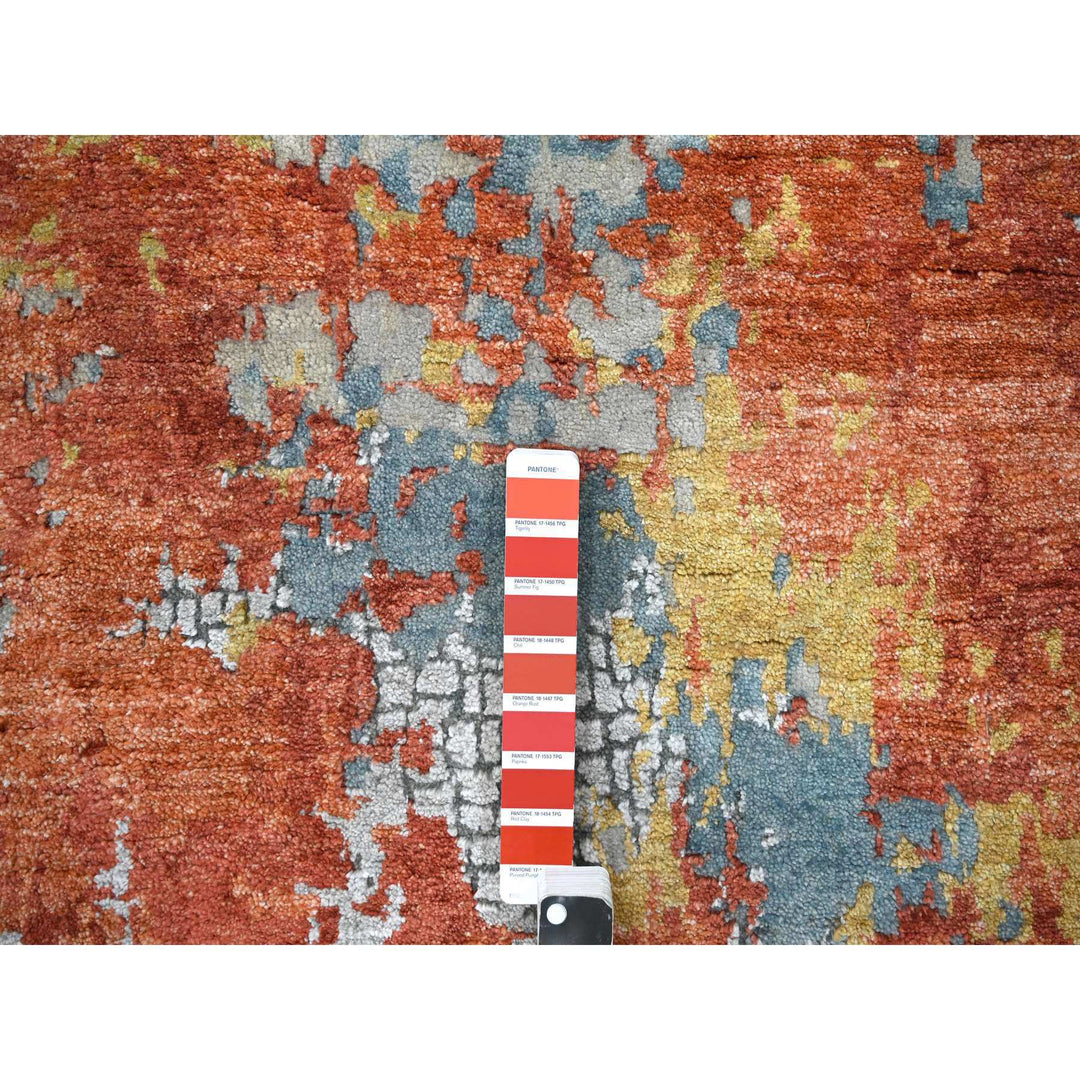 9'0" x 11'10" New Hand Knotted Orange Wool & Silk Rectangle Oriental Rug - MOA10210178
