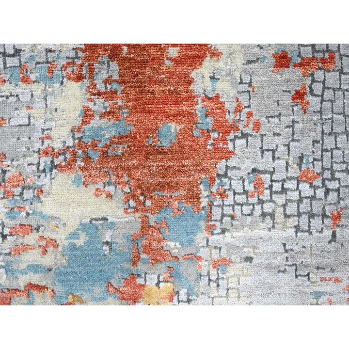 9'9" x 9'10" New Hand Knotted Orange Wool & Silk Round Oriental Rug - MOA10210179