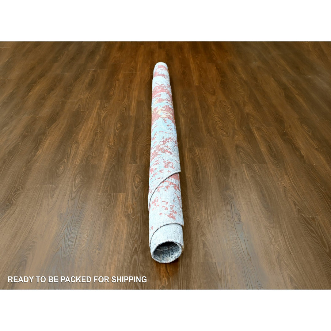 9'9" x 9'10" New Hand Knotted Orange Wool & Silk Round Oriental Rug - MOA10210179