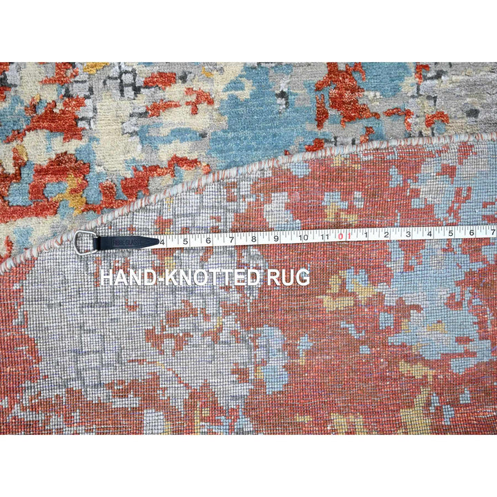 9'9" x 9'10" New Hand Knotted Orange Wool & Silk Round Oriental Rug - MOA10210179