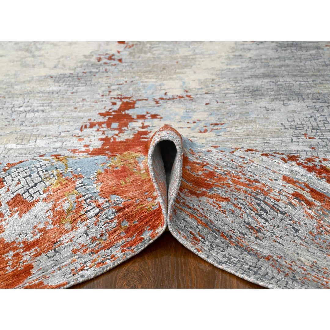 7'10" x 9'10" New Hand Knotted Orange Wool & Silk Rectangle Oriental Rug - MOA10210180