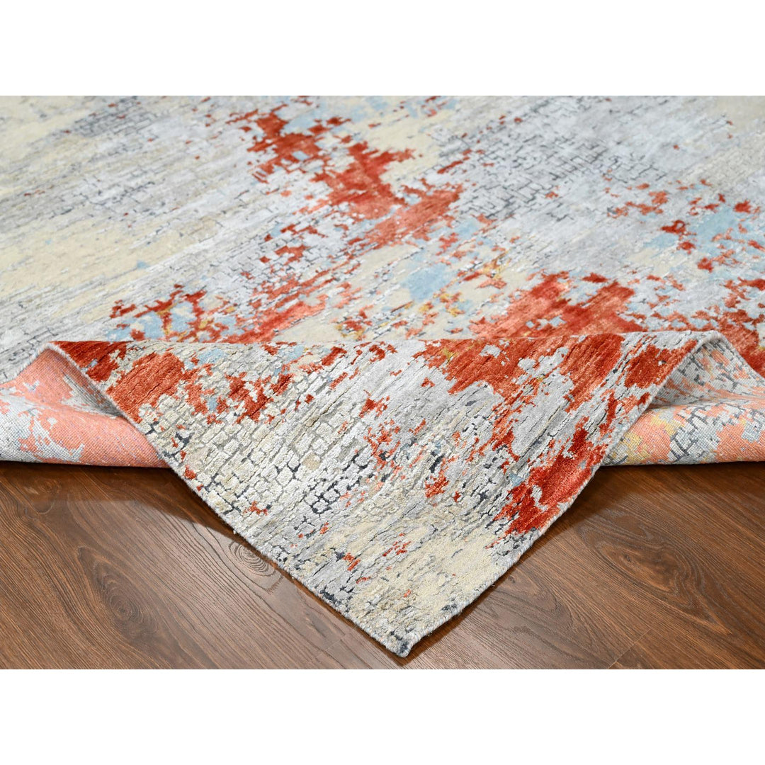 7'10" x 9'10" New Hand Knotted Orange Wool & Silk Rectangle Oriental Rug - MOA10210180