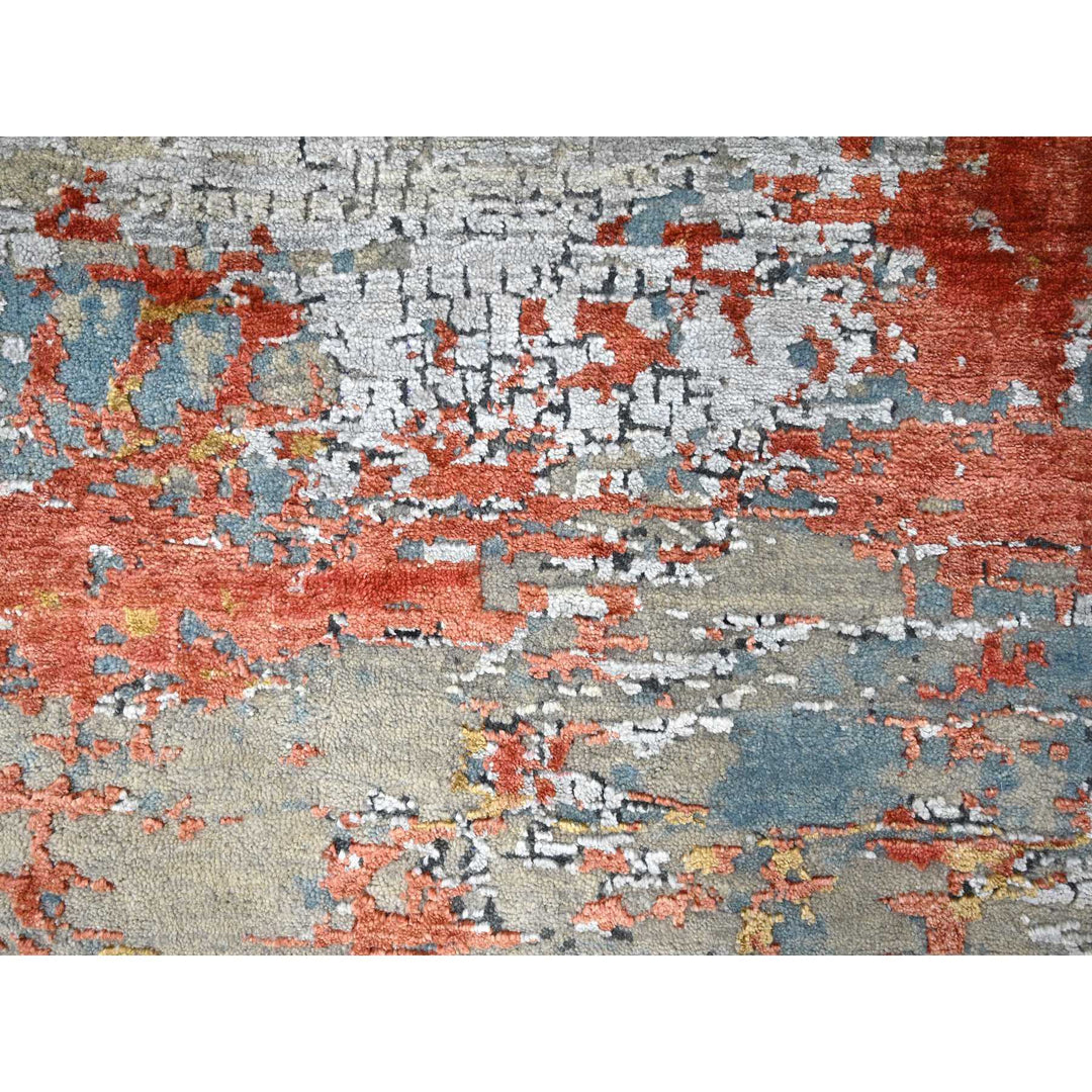 7'10" x 9'10" New Hand Knotted Orange Wool & Silk Rectangle Oriental Rug - MOA10210180