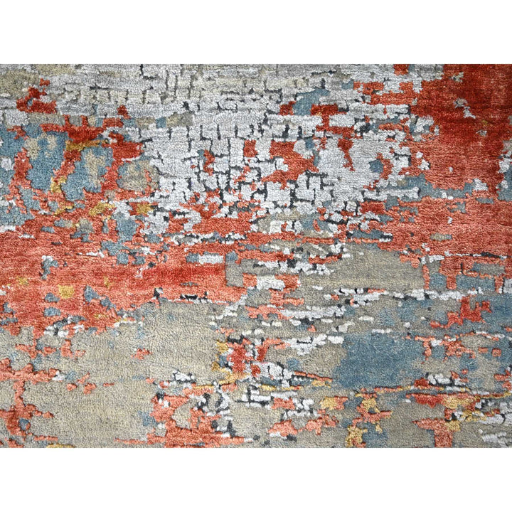7'10" x 9'10" New Hand Knotted Orange Wool & Silk Rectangle Oriental Rug - MOA10210180