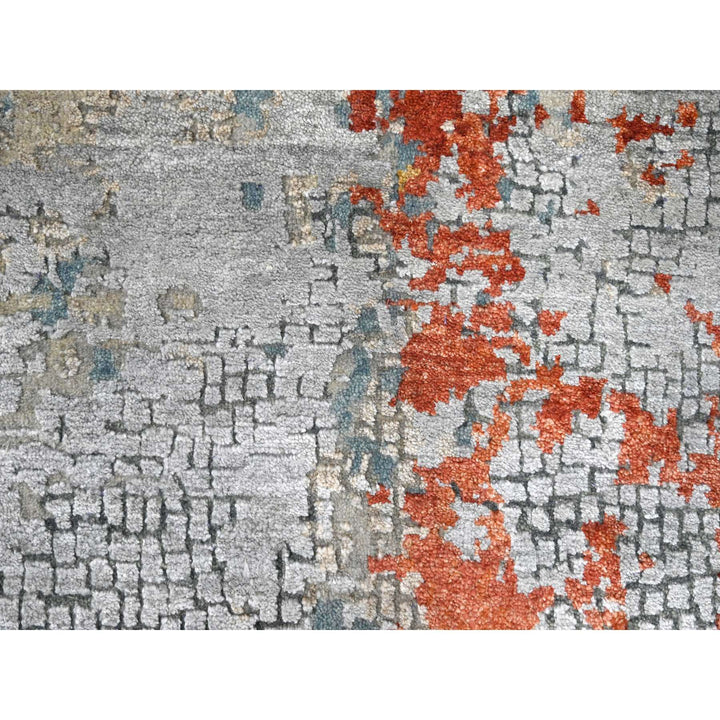 9'0" x 11'9" New Hand Knotted Orange Wool & Silk Rectangle Oriental Rug - MOA10210181