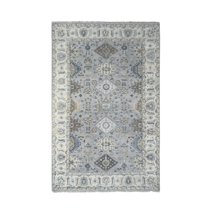 6'0" x 9'0" New Hand Knotted Grey Wool Rectangle Oriental Rug - MOA10210184