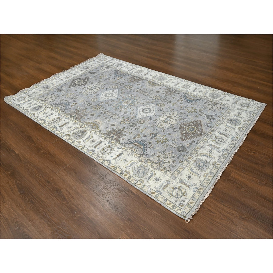 6'0" x 9'0" New Hand Knotted Grey Wool Rectangle Oriental Rug - MOA10210184