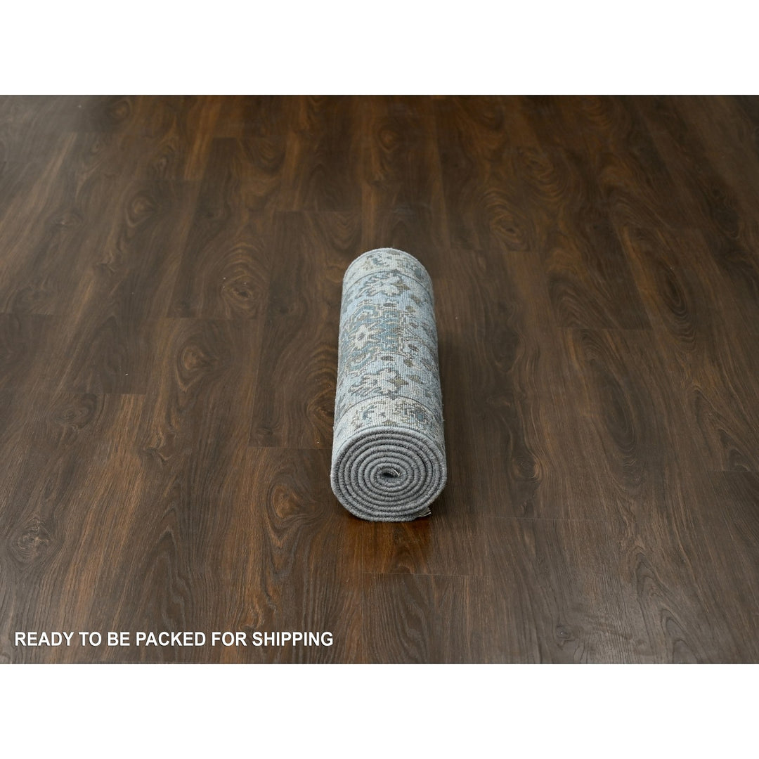 2'8" x 8'0" New Hand Knotted Grey Wool Runner Oriental Rug - MOA10210186