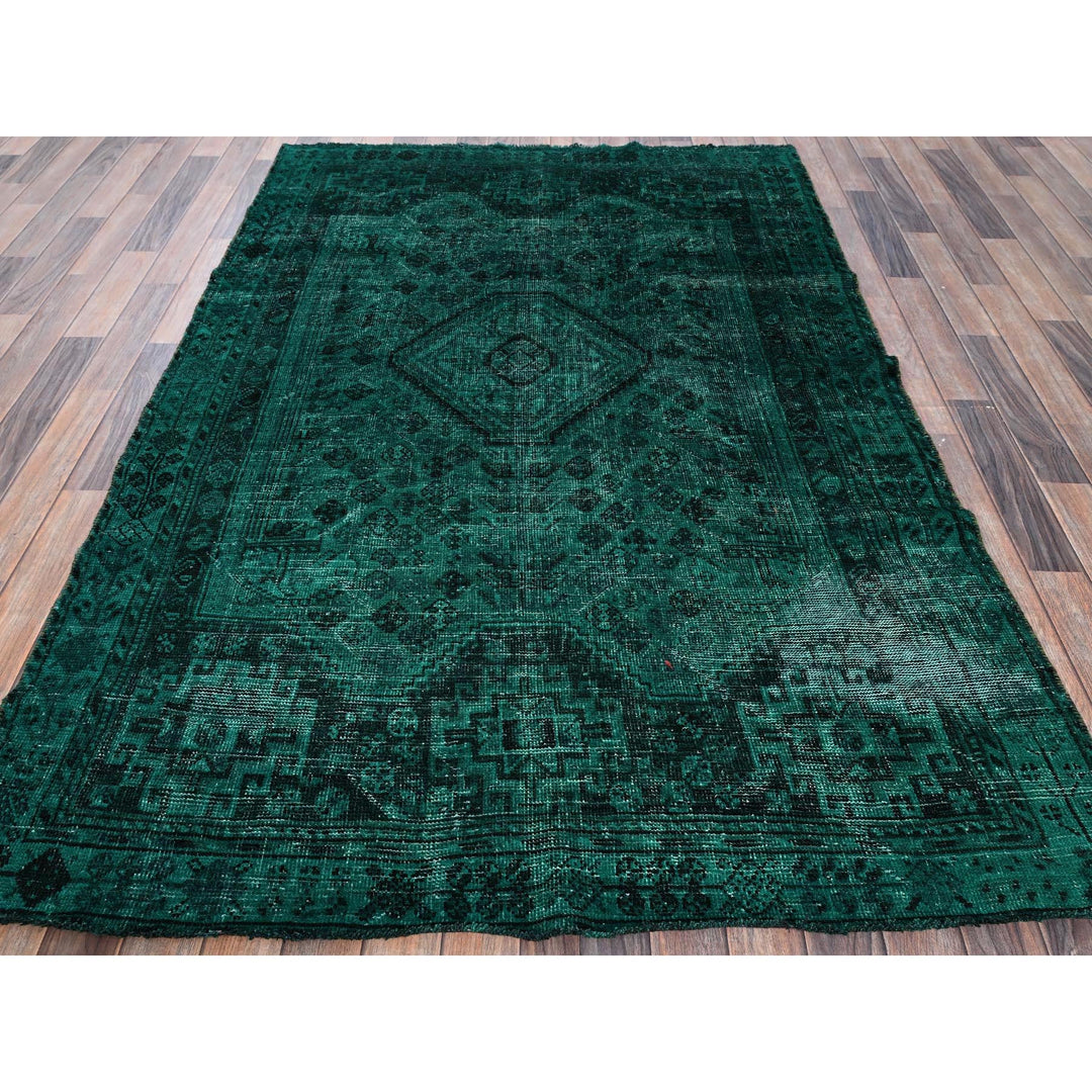 5'1" x 7'10" Vintage Hand Knotted Green Wool Rectangle Oriental Rug - MOA1021018