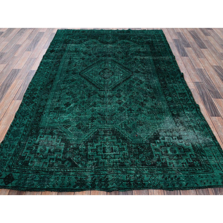5'1" x 7'10" Vintage Hand Knotted Green Wool Rectangle Oriental Rug - MOA1021018