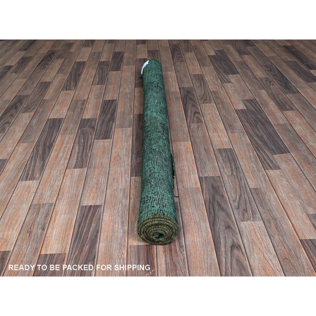 5'1" x 7'10" Vintage Hand Knotted Green Wool Rectangle Oriental Rug - MOA1021018