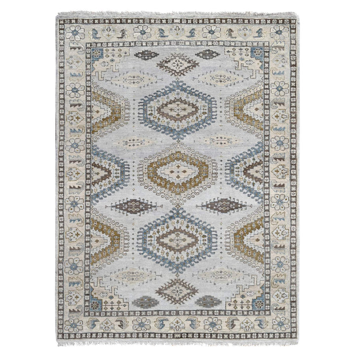 5'1" x 6'10" New Hand Knotted Grey Wool Rectangle Oriental Rug - MOA10210190