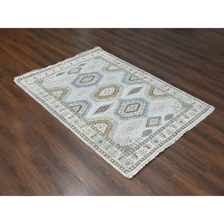 5'1" x 6'10" New Hand Knotted Grey Wool Rectangle Oriental Rug - MOA10210190