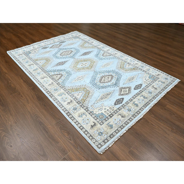 6'2" x 9'1" New Hand Knotted Grey Wool Rectangle Oriental Rug - MOA10210191