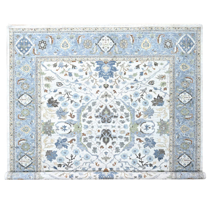 11'10" x 12'0" New Hand Knotted Ivory Wool Square Oriental Rug - MOA10210192