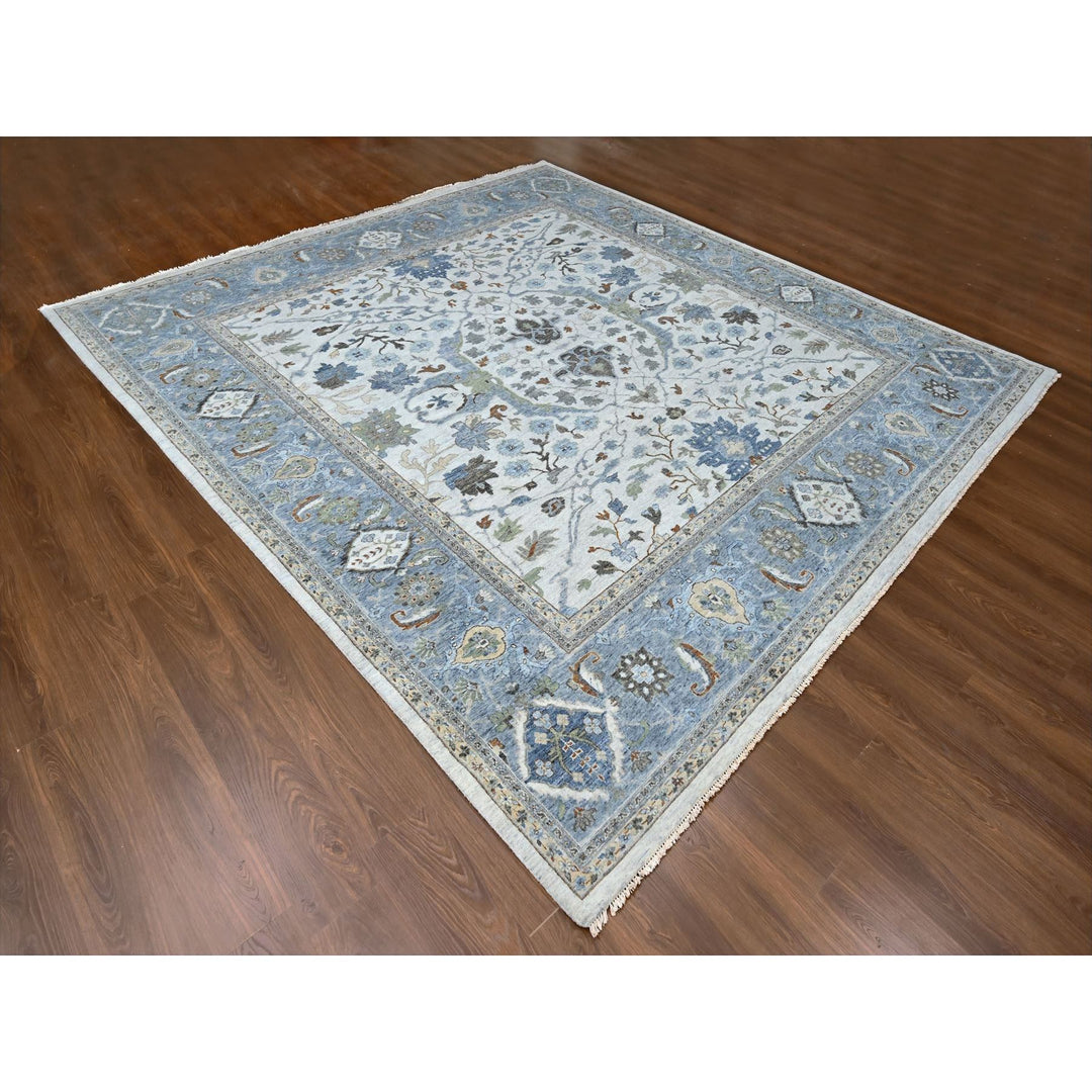 11'10" x 12'0" New Hand Knotted Ivory Wool Square Oriental Rug - MOA10210192