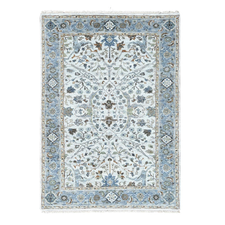 4'0" x 5'9" New Hand Knotted Ivory Wool Rectangle Oriental Rug - MOA10210193