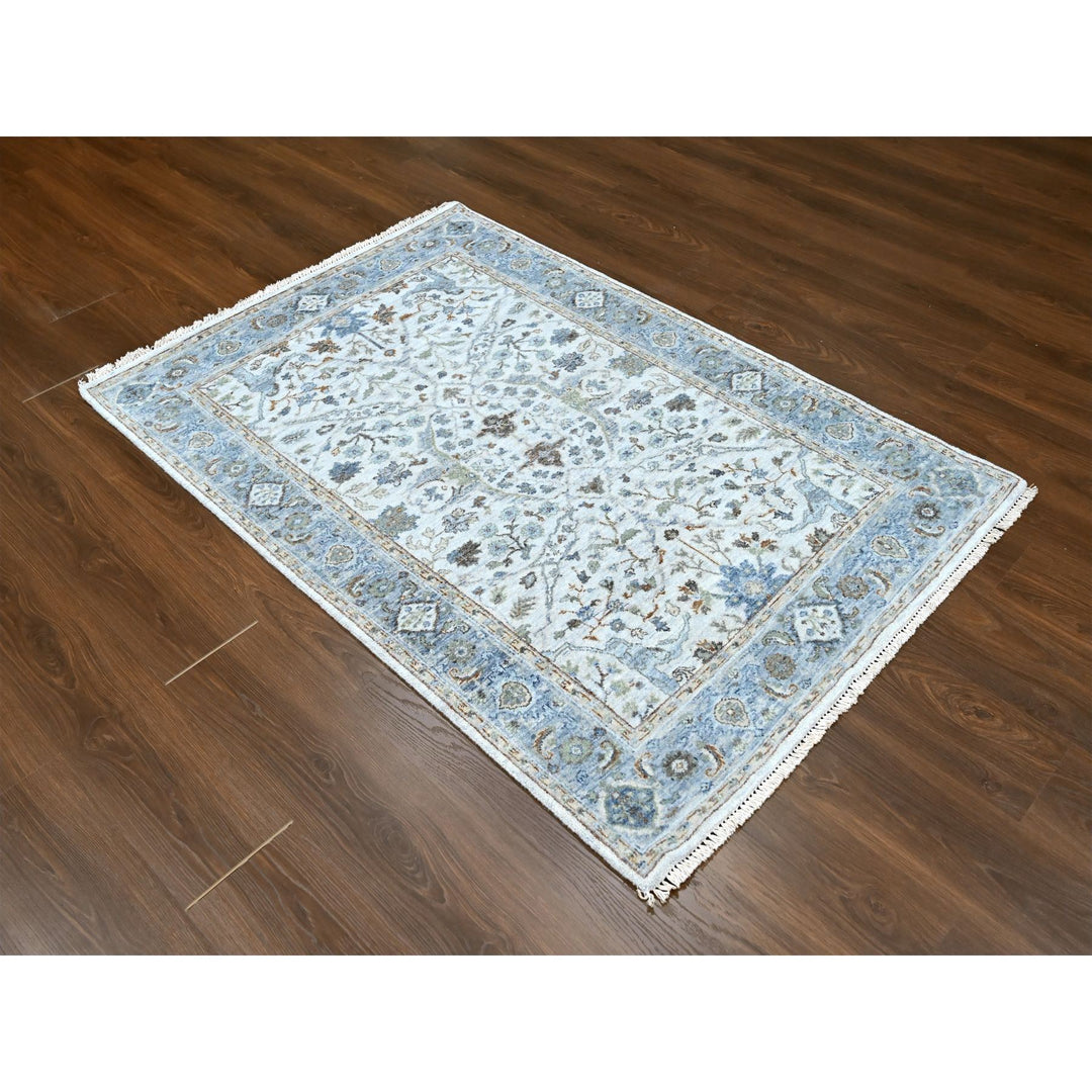 4'0" x 5'9" New Hand Knotted Ivory Wool Rectangle Oriental Rug - MOA10210193