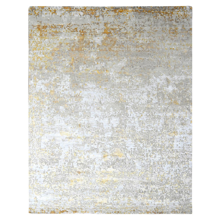 9'0" x 12'0" New Hand Knotted Beige Wool & Silk Rectangle Oriental Rug - MOA10210195
