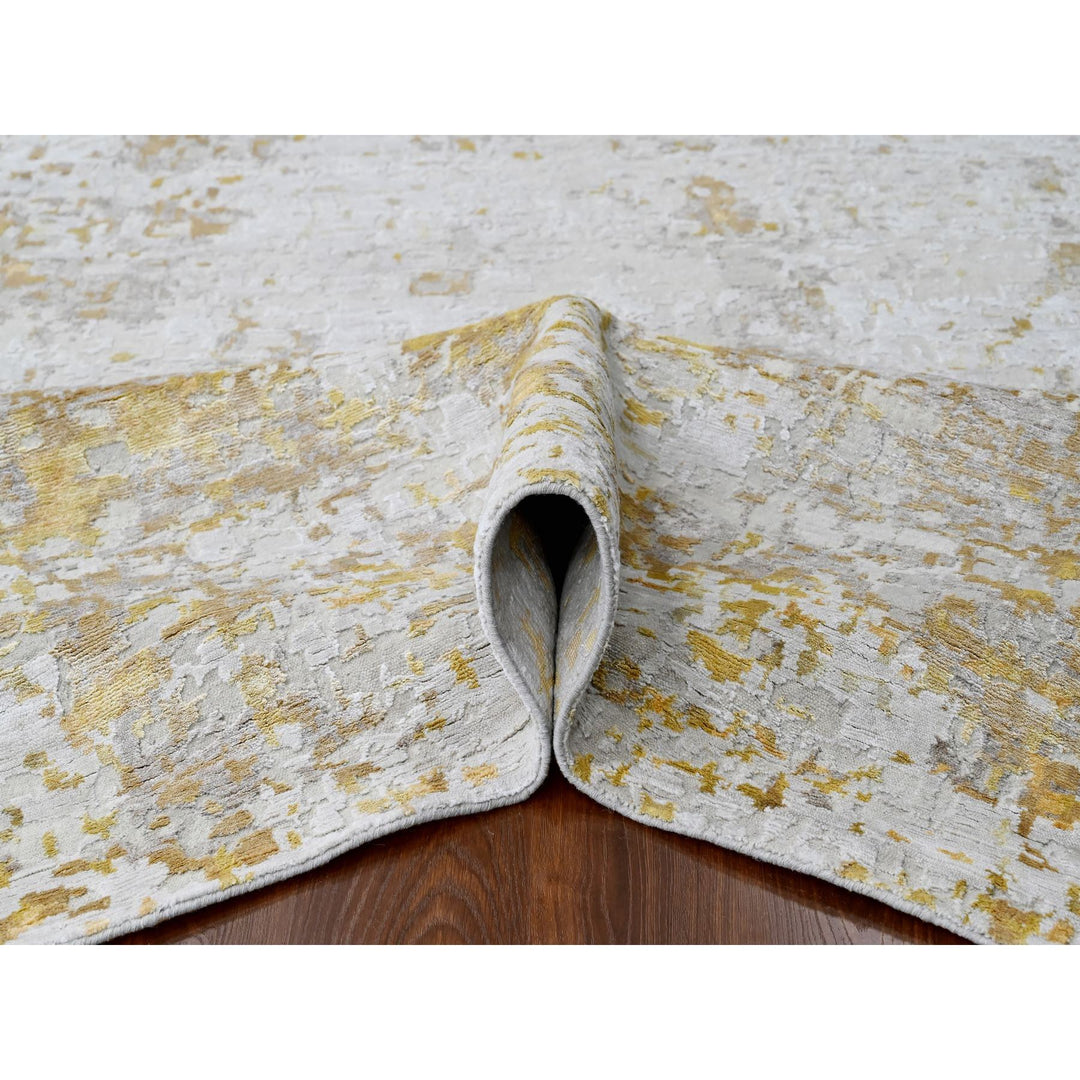 9'0" x 12'0" New Hand Knotted Beige Wool & Silk Rectangle Oriental Rug - MOA10210195