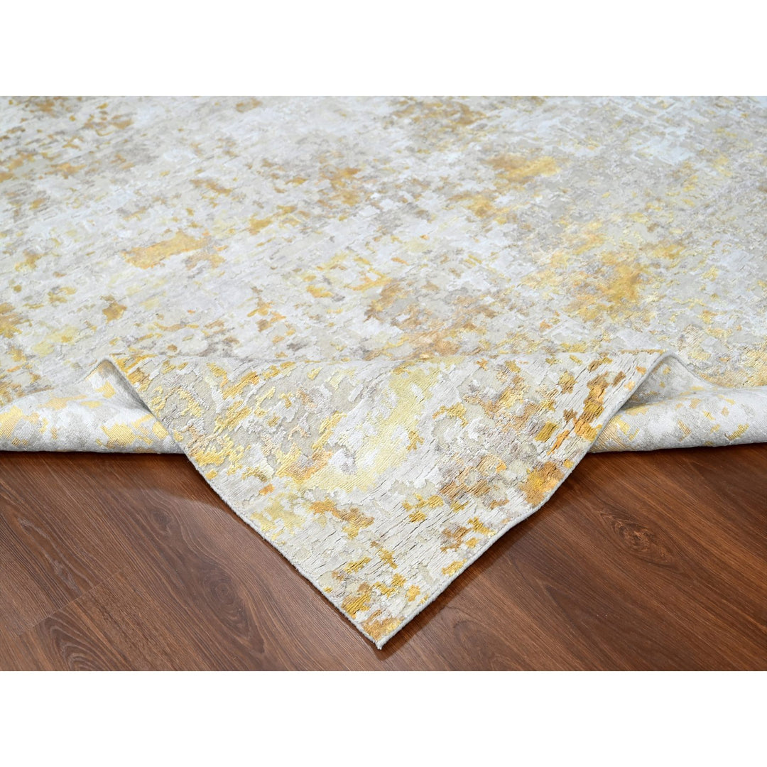 9'0" x 12'0" New Hand Knotted Beige Wool & Silk Rectangle Oriental Rug - MOA10210195