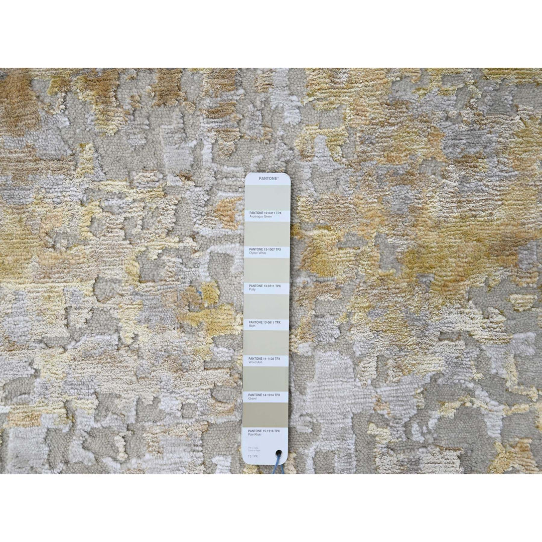 9'0" x 12'0" New Hand Knotted Beige Wool & Silk Rectangle Oriental Rug - MOA10210195