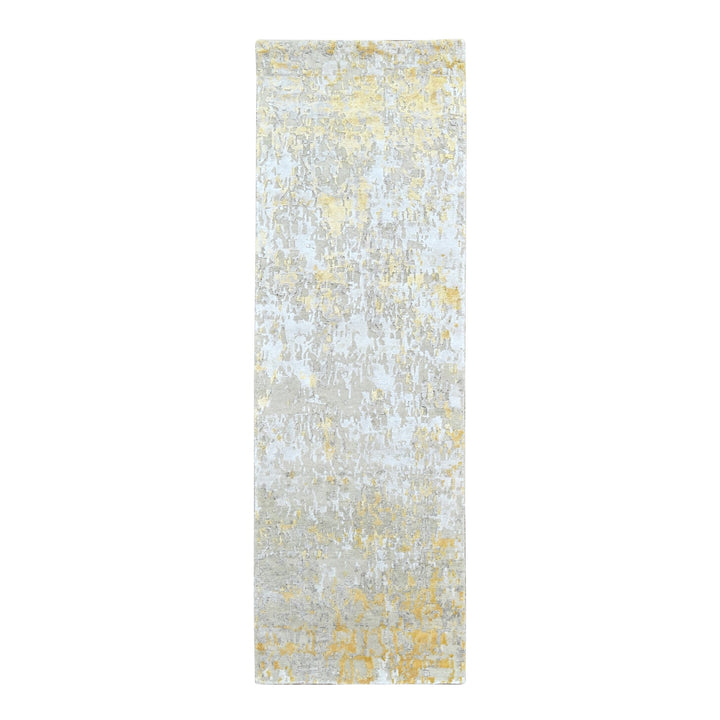 2'7" x 7'10" New Hand Knotted Beige Wool & Silk Runner Oriental Rug - MOA10210196