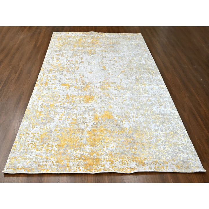 10'0" x 13'10" New Hand Knotted Beige Wool & Silk Rectangle Oriental Rug - MOA10210198