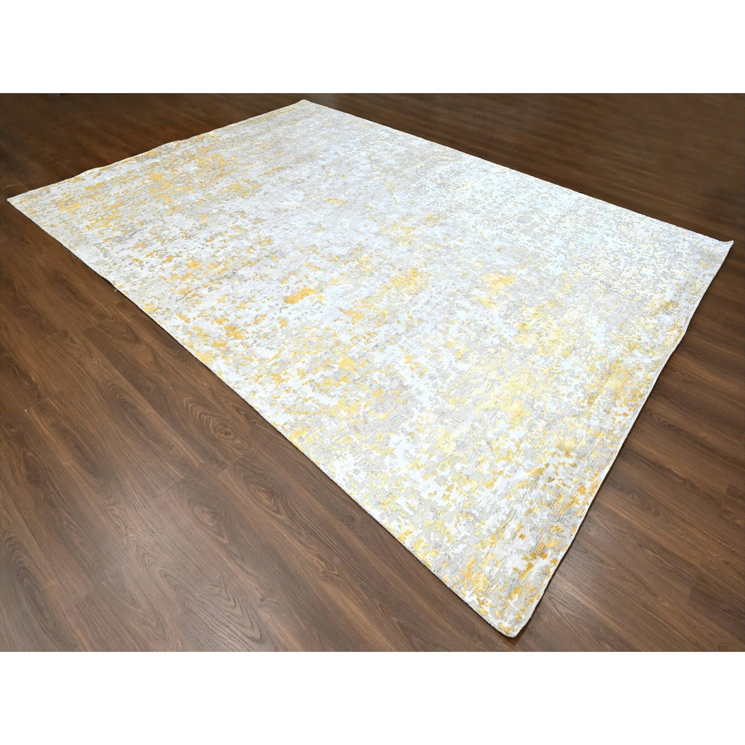 10'0" x 13'10" New Hand Knotted Beige Wool & Silk Rectangle Oriental Rug - MOA10210198